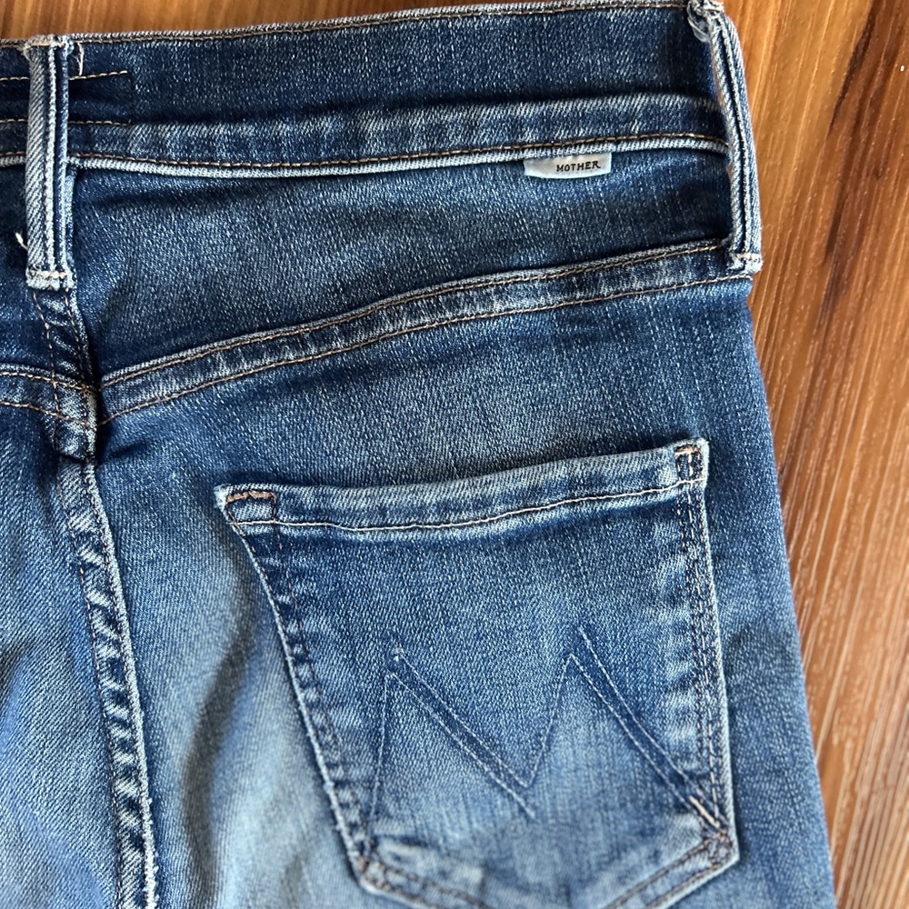 MOTHER Women's Skinny Jeans in Distressed Blue Denim - Picture 7 of 9
